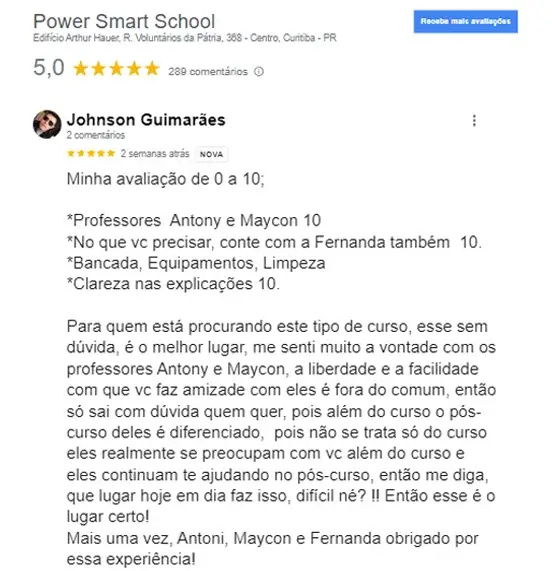 Card de depoimento de alunos Power Smart School