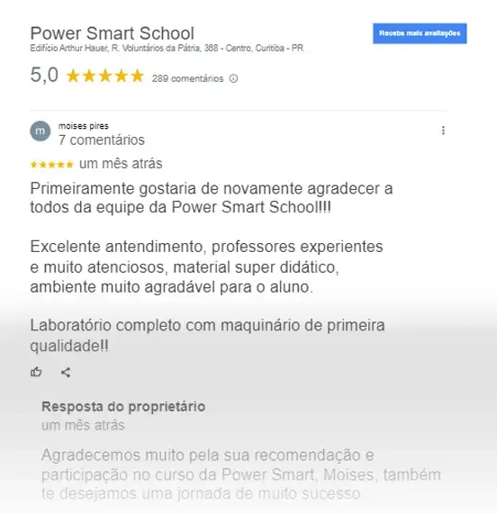 Card de depoimento de alunos Power Smart School